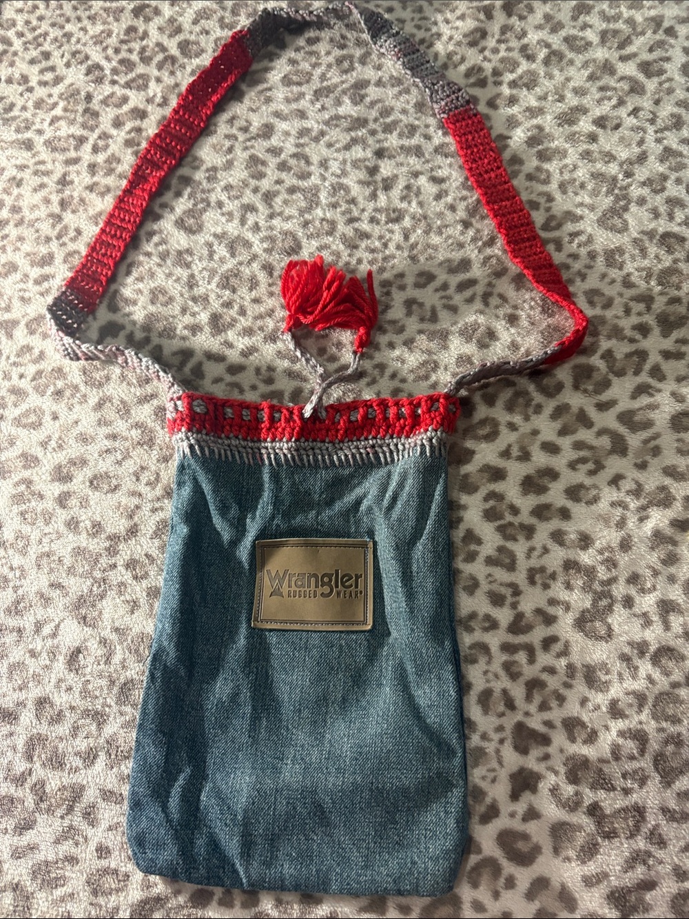 Wrangler Denim Crossbody Pouch with Red Accent Strap